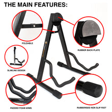 Load image into Gallery viewer, VisioSound Folding Guitar Stand Universal Portable Metal A-frame Floor Stand for Acoustic Classical Electric Bass Guitars