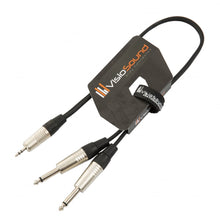 Load image into Gallery viewer, 3.5mm Stereo TRS Mini Jack to Twin 2 x 6.35mm Jack Lead / Aux MP3 Mixer Cable
