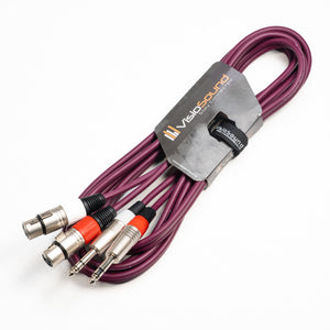 2 x Male XLR to 2 x 6.35mm 1/4' Stereo TRS Jack Balanced Twin Lead / Patch Cable - 3 Colours