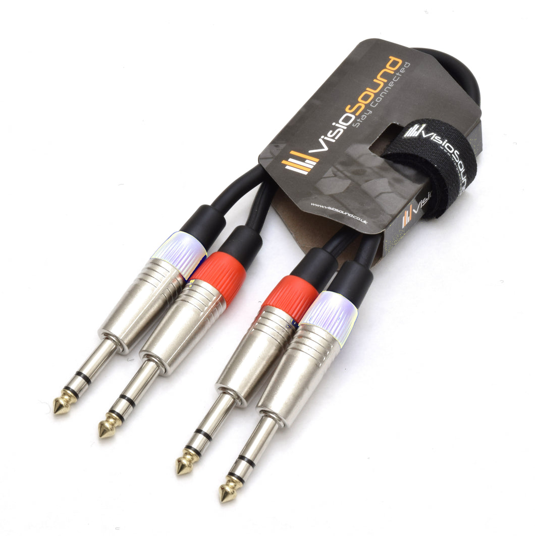 2 x 6.35mm 1/4' Stereo TRS Jack Balanced Twin Lead / Signal Audio Patch Cable - 3 Colours