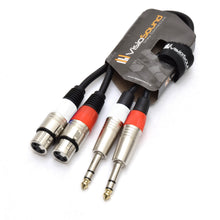 Load image into Gallery viewer, 2 x Female XLR to 2 x 6.35mm 1/4&#39; Stereo TRS Jack Balanced Twin Lead / Patch Cable - 3 Colours
