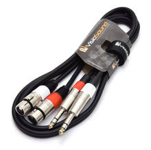 Load image into Gallery viewer, 2 x Female XLR to 2 x 6.35mm 1/4&#39; Stereo TRS Jack Balanced Twin Lead / Patch Cable - 3 Colours
