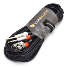Load image into Gallery viewer, 2 x Female XLR to 2 x 6.35mm 1/4&#39; Stereo TRS Jack Balanced Twin Lead / Patch Cable - 3 Colours
