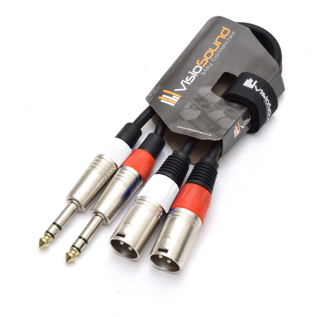 2 x Male XLR to 2 x 6.35mm 1/4' Stereo TRS Jack Balanced Twin Lead / Patch Cable - 3 Colours
