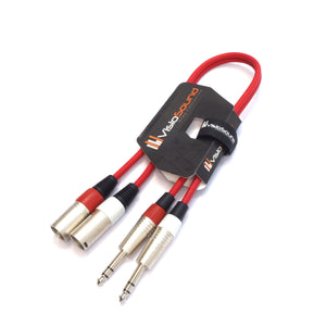 2 x Male XLR to 2 x 6.35mm 1/4' Stereo TRS Jack Balanced Twin Lead / Patch Cable - 3 Colours