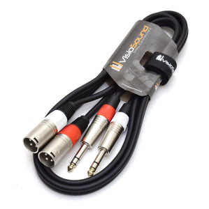 2 x Male XLR to 2 x 6.35mm 1/4' Stereo TRS Jack Balanced Twin Lead / Patch Cable - 3 Colours