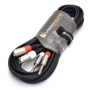 2 x Male XLR to 2 x 6.35mm 1/4' Stereo TRS Jack Balanced Twin Lead / Patch Cable - 3 Colours