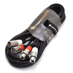 2 x Male XLR to 2 x Female XLR Balanced Microphone Twin Lead / Audio Patch Cable - 3 Colours