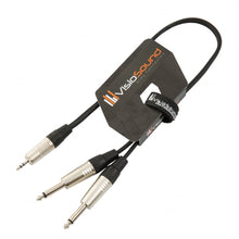 Load image into Gallery viewer, 3.5mm Stereo TRS Mini Jack to Twin 2 x 6.35mm Jack Lead / Aux MP3 Mixer Cable
