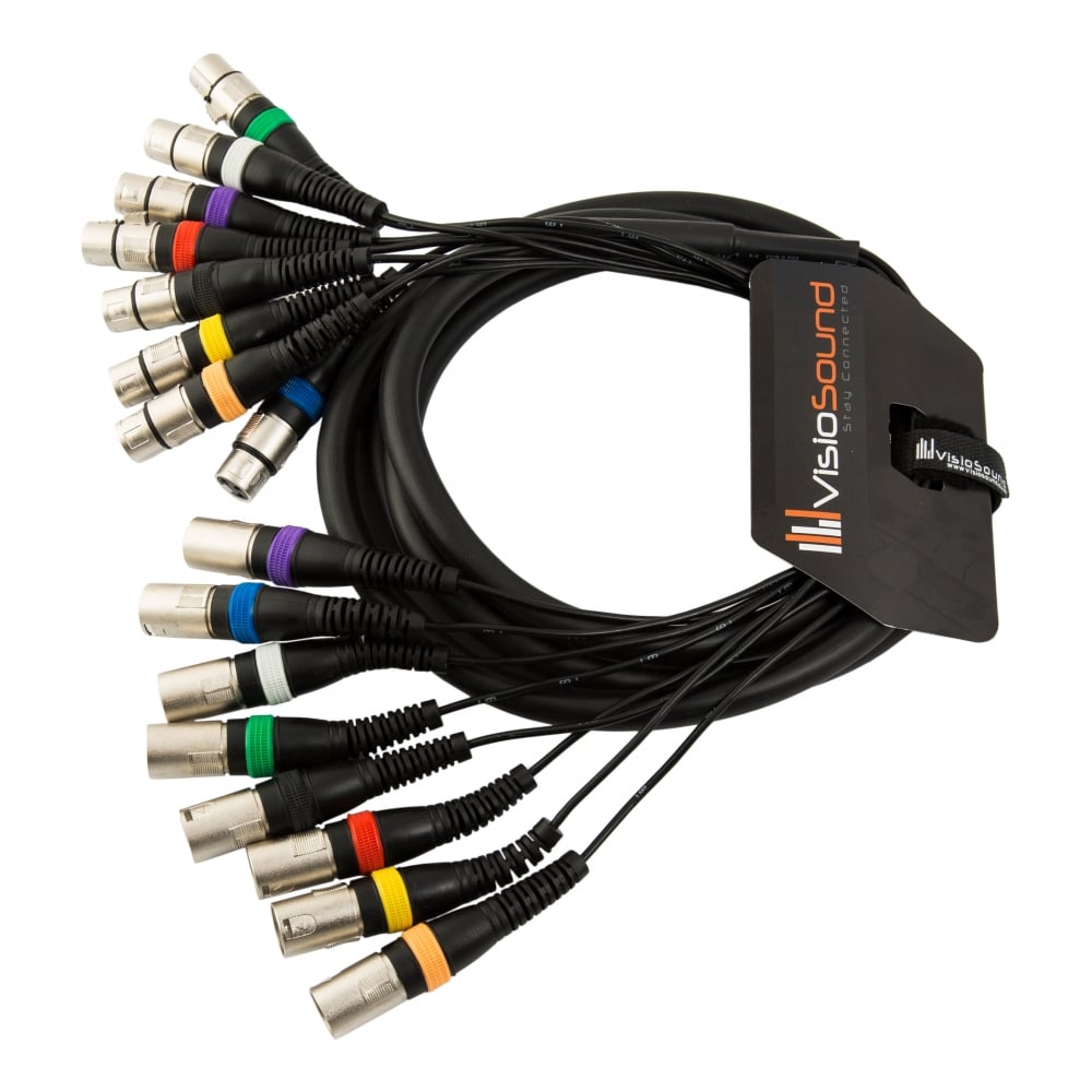 8-Way 3m Male XLR to Female XLR Balanced Loom / Effects Patch / Multicore Cable