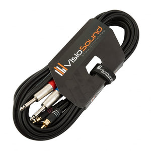 2 x 6.35mm 1/4' Mono Jack to 2 x RCA Phono Plug Twin Lead / Audio Signal Cable