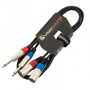 2 x Male XLR to 2 x 6.35mm 1/4' Mono Jack Twin Lead / Audio Signal Patch Cable