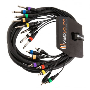 8-Way 3m 6.35mm 1/4" Mono Jack to RCA Phono Loom / Effects Patch Multicore Cable