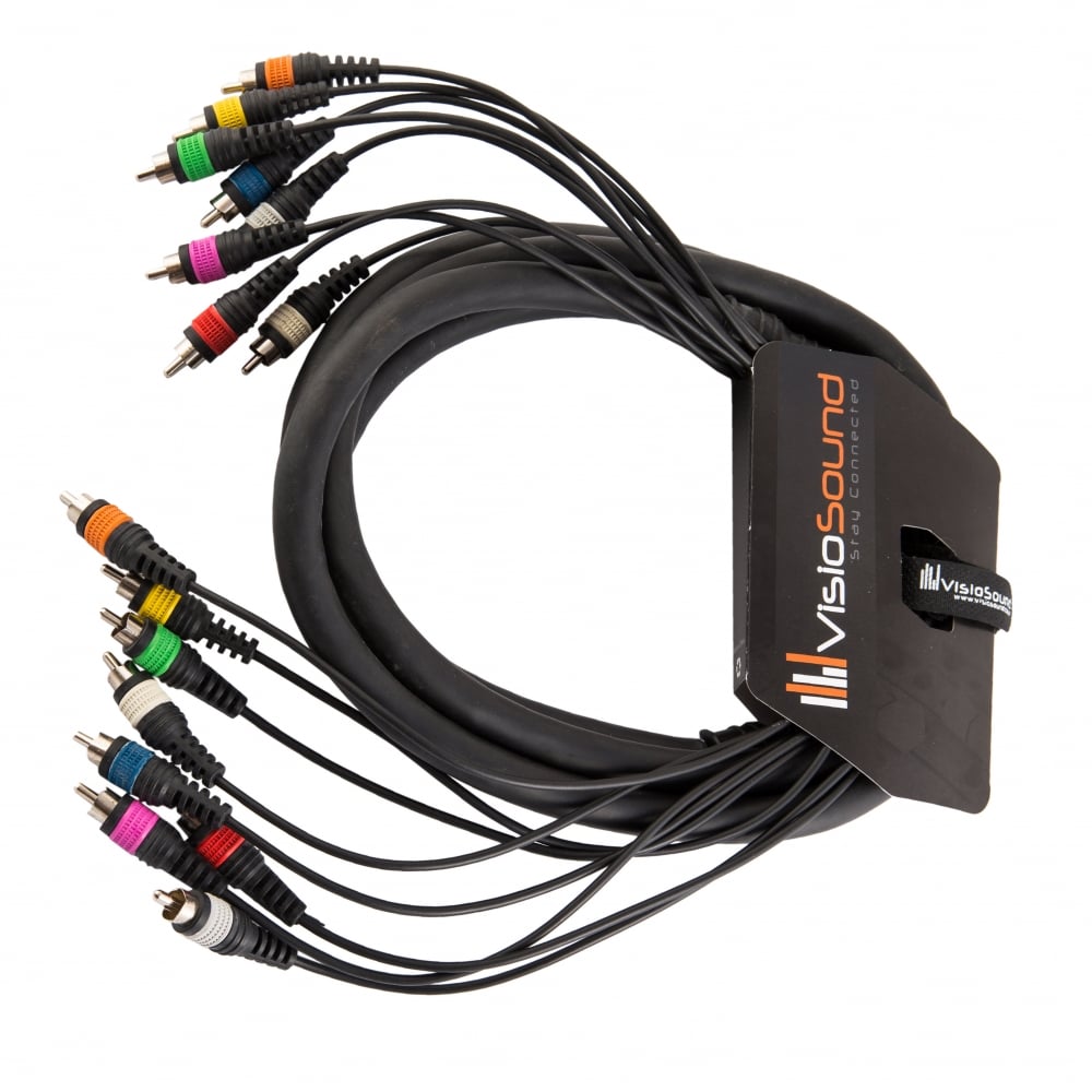 8-Way 3m RCA Phono to RCA Phono Loom / Effects Patch / Multicore Cable