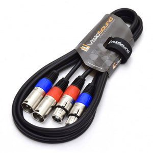 2 x Male XLR to 2 x Female XLR Balanced Microphone Twin Lead / Audio Patch Cable - 3 Colours