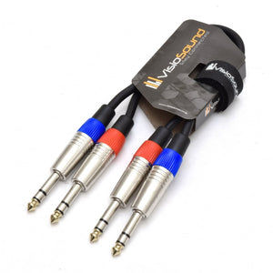 2 x 6.35mm 1/4' Stereo TRS Jack Balanced Twin Lead / Signal Audio Patch Cable - 3 Colours