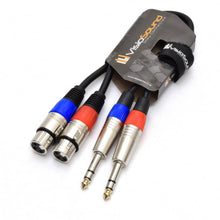 Load image into Gallery viewer, 2 x Female XLR to 2 x 6.35mm 1/4&#39; Stereo TRS Jack Balanced Twin Lead / Patch Cable - 3 Colours
