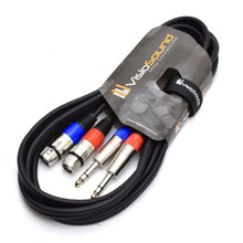 Load image into Gallery viewer, 2 x Female XLR to 2 x 6.35mm 1/4&#39; Stereo TRS Jack Balanced Twin Lead / Patch Cable - 3 Colours
