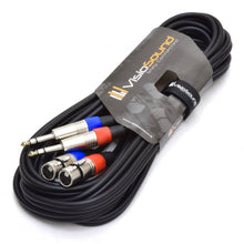 Load image into Gallery viewer, 2 x Female XLR to 2 x 6.35mm 1/4&#39; Stereo TRS Jack Balanced Twin Lead / Patch Cable - 3 Colours
