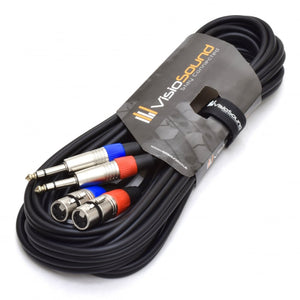 2 x Female XLR to 2 x 6.35mm 1/4' Stereo TRS Jack Balanced Twin Lead / Patch Cable - 3 Colours