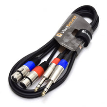 Load image into Gallery viewer, 2 x Female XLR to 2 x 6.35mm 1/4&#39; Stereo TRS Jack Balanced Twin Lead / Patch Cable - 3 Colours

