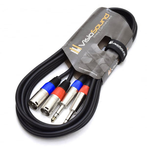2 x Male XLR to 2 x 6.35mm 1/4' Stereo TRS Jack Balanced Twin Lead / Patch Cable - 3 Colours