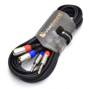 2 x Male XLR to 2 x 6.35mm 1/4' Stereo TRS Jack Balanced Twin Lead / Patch Cable - 3 Colours