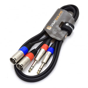 2 x Male XLR to 2 x 6.35mm 1/4' Stereo TRS Jack Balanced Twin Lead / Patch Cable - 3 Colours