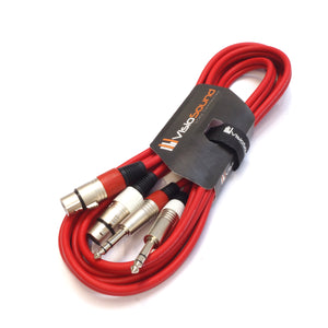 2 x Female XLR to 2 x 6.35mm 1/4' Stereo TRS Jack Balanced Twin Lead / Patch Cable - 3 Colours